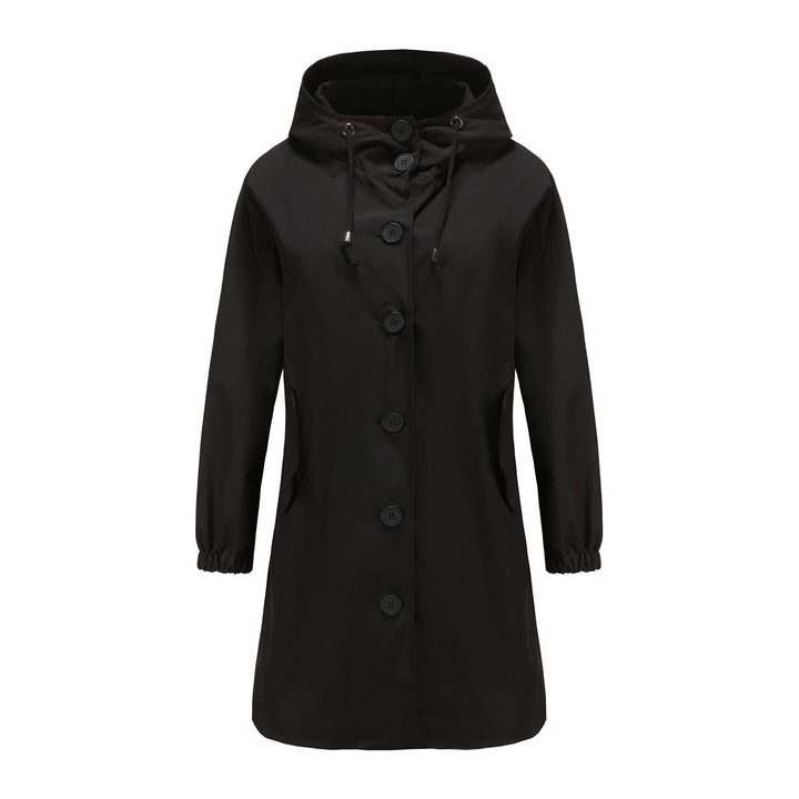 Hafsa | Women's Long Rain Jacket | Hood & Drawstring Button Up