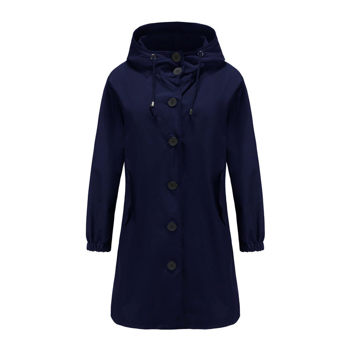 Hafsa | Women's Long Rain Jacket | Hood & Drawstring Button Up