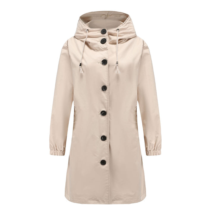 Hafsa | Women's Long Rain Jacket | Hood & Drawstring Button Up