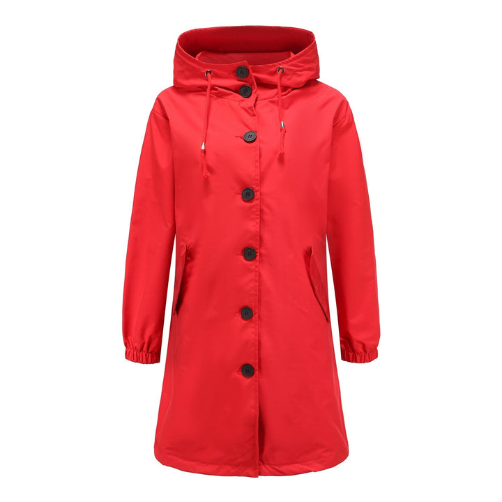 Hafsa | Women's Long Rain Jacket | Hood & Drawstring Button Up