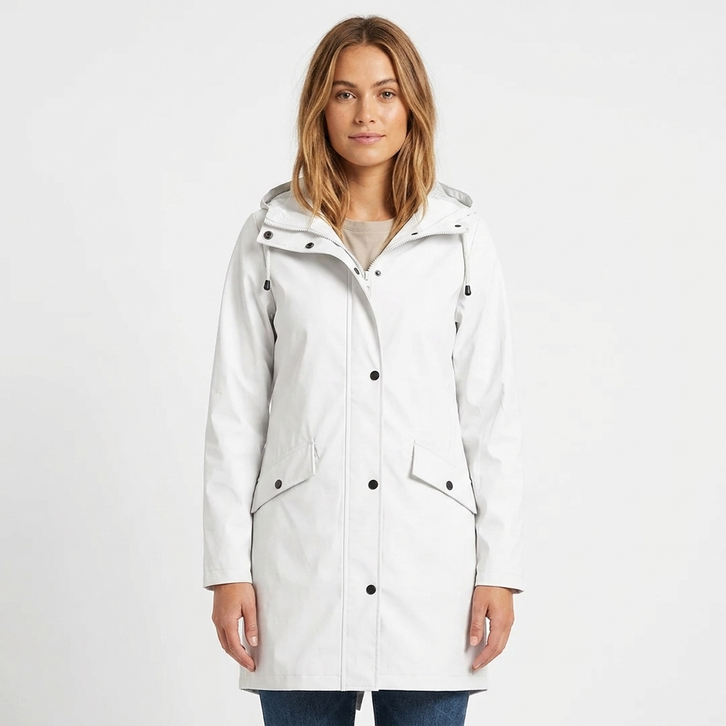 Ibtissam | Women's Long Rain Jacket | Drawstring Hood Snap Buttons