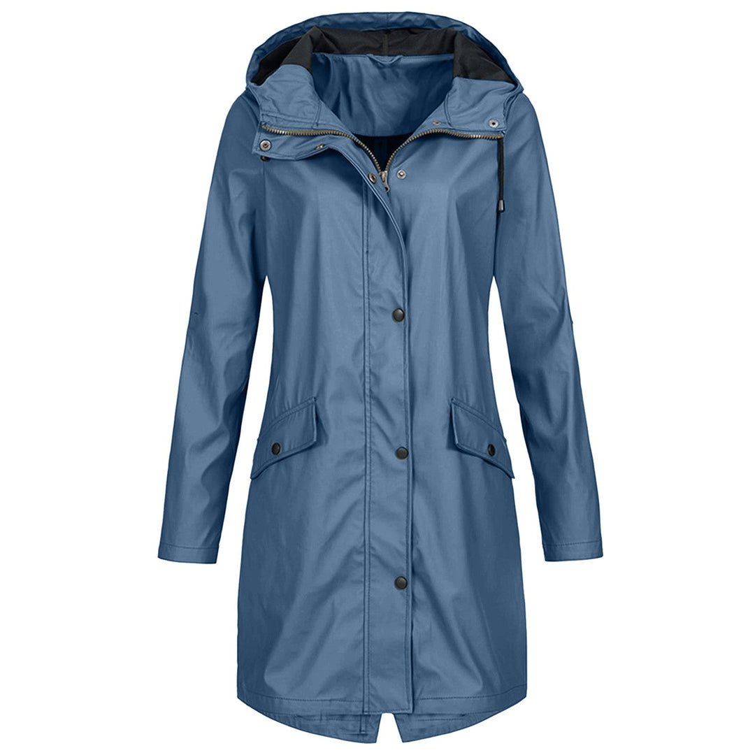 Ibtissam | Women's Long Rain Jacket | Drawstring Hood Snap Buttons