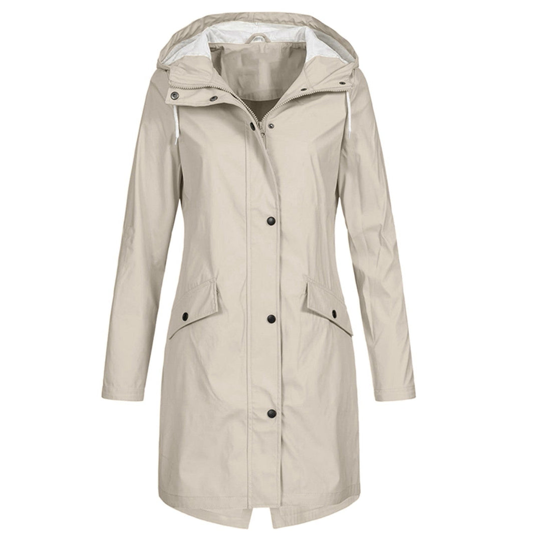 Ibtissam | Women's Long Rain Jacket | Drawstring Hood Snap Buttons