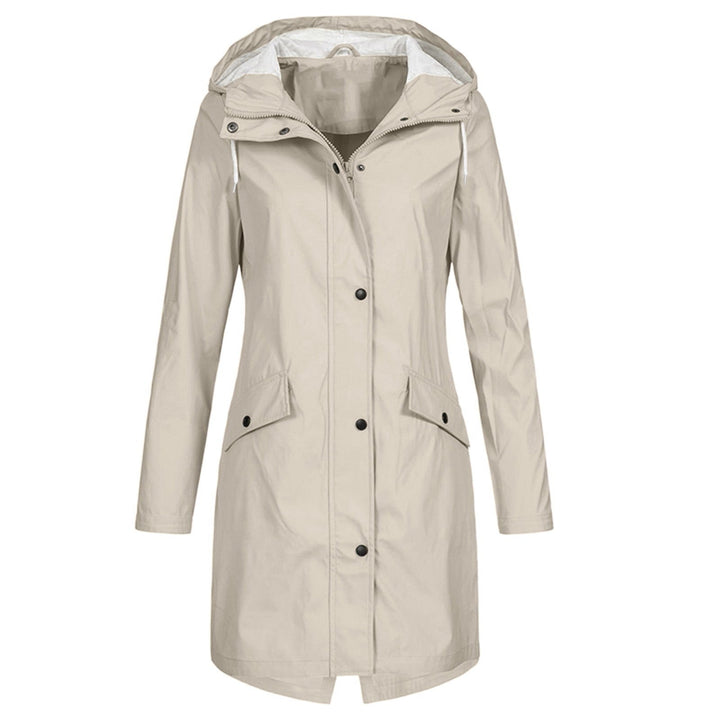 Ibtissam | Women's Long Rain Jacket | Drawstring Hood Snap Buttons