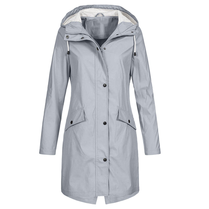 Ibtissam | Women's Long Rain Jacket | Drawstring Hood Snap Buttons