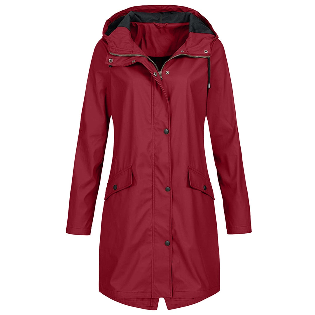 Ibtissam | Women's Long Rain Jacket | Drawstring Hood Snap Buttons