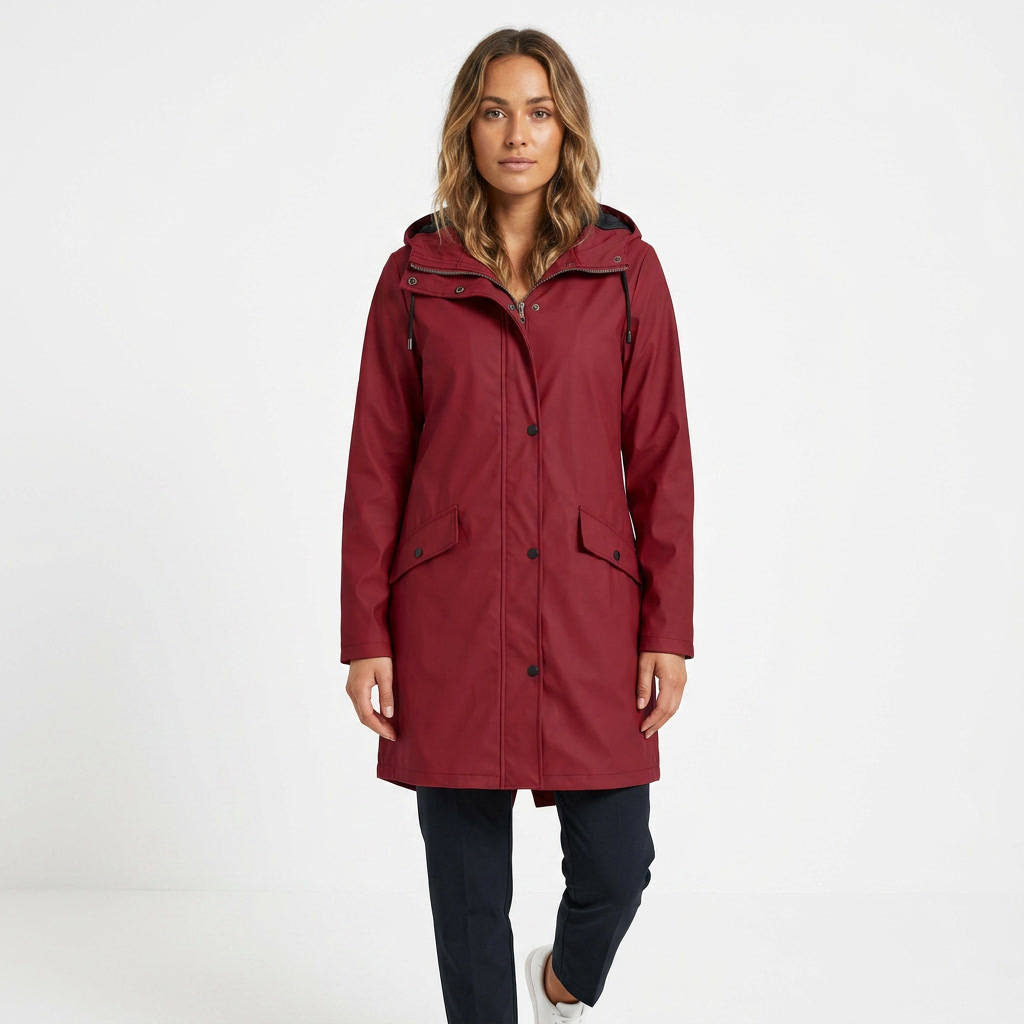 Ibtissam | Women's Long Rain Jacket | Drawstring Hood Snap Buttons