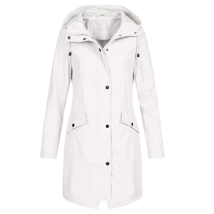 Ibtissam | Women's Long Rain Jacket | Drawstring Hood Snap Buttons