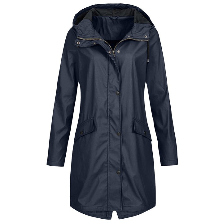 Ibtissam | Women's Long Rain Jacket | Drawstring Hood Snap Buttons