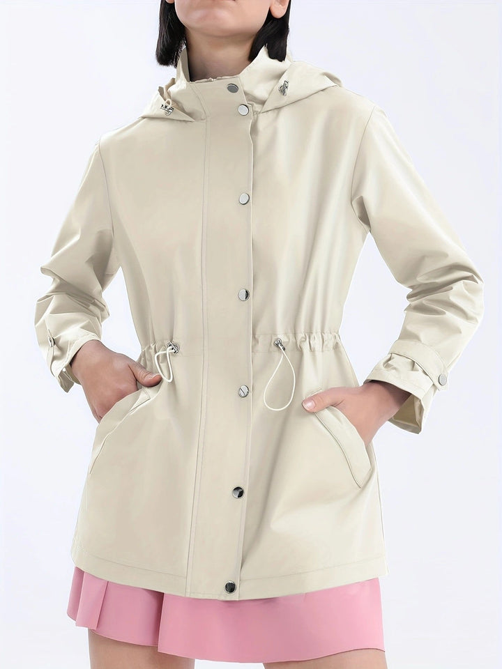 Dalal | Women's Rain Jacket | Drawstring Waist Snap Front Hooded