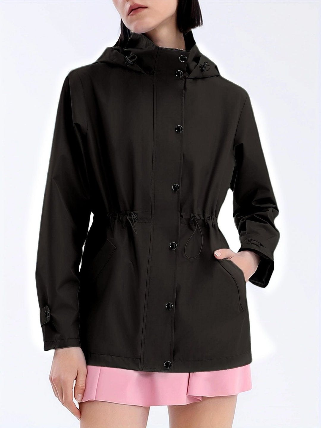 Dalal | Women's Rain Jacket | Drawstring Waist Snap Front Hooded