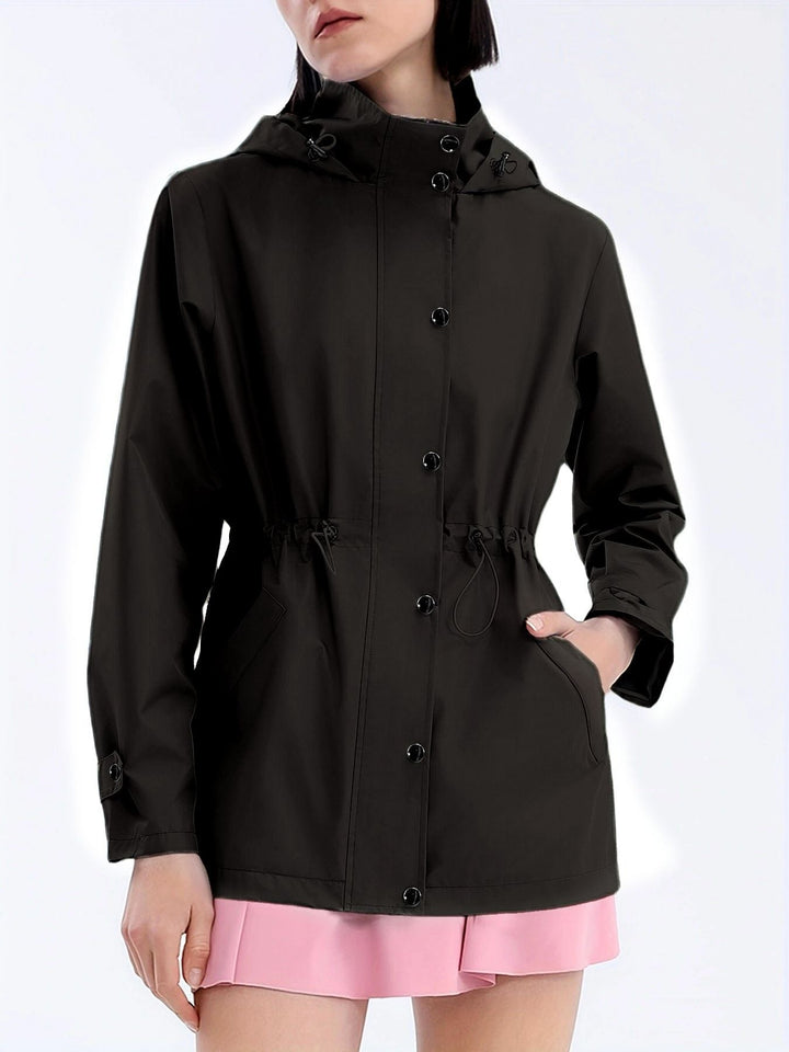 Dalal | Women's Rain Jacket | Drawstring Waist Snap Front Hooded