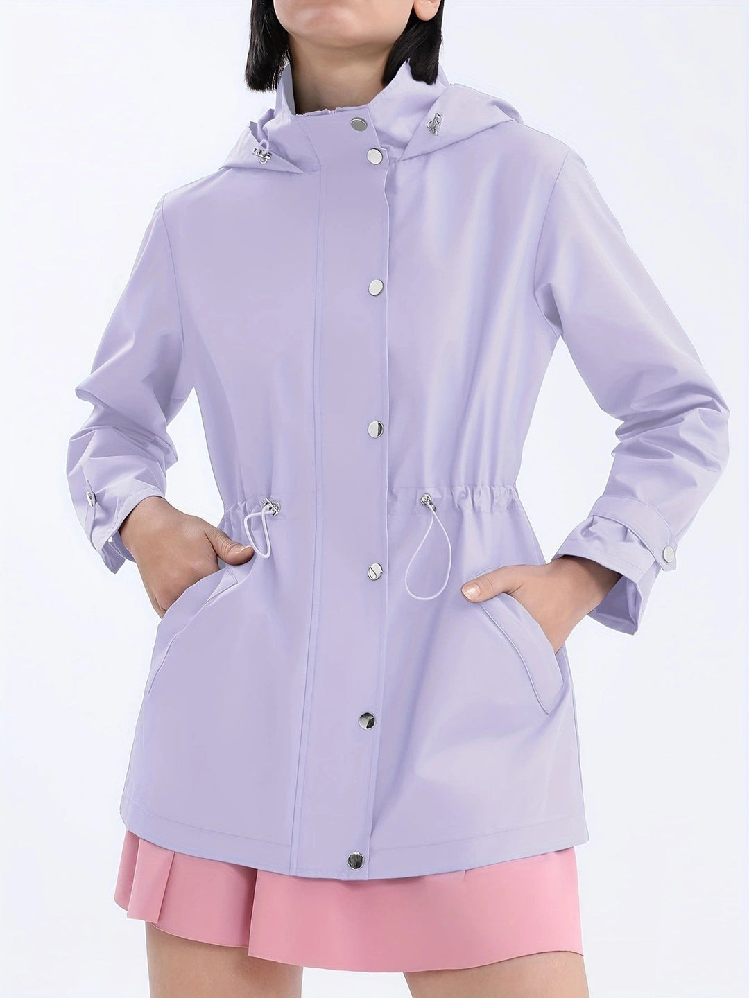 Dalal | Women's Rain Jacket | Drawstring Waist Snap Front Hooded
