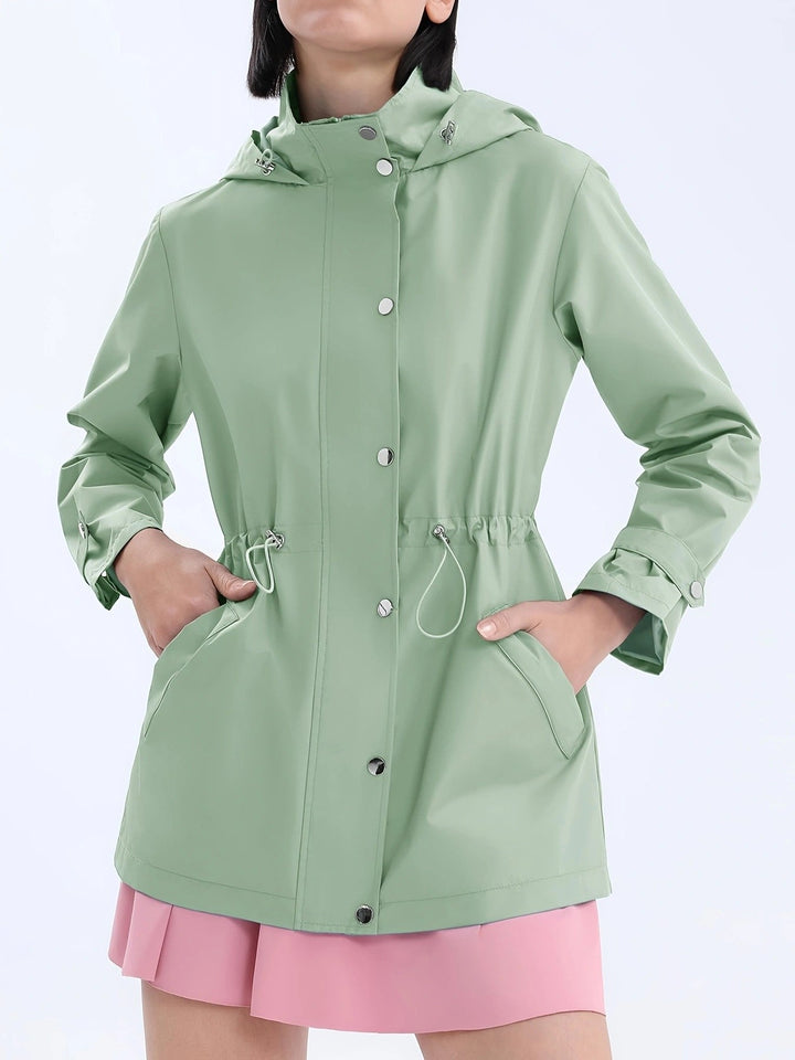 Dalal | Women's Rain Jacket | Drawstring Waist Snap Front Hooded