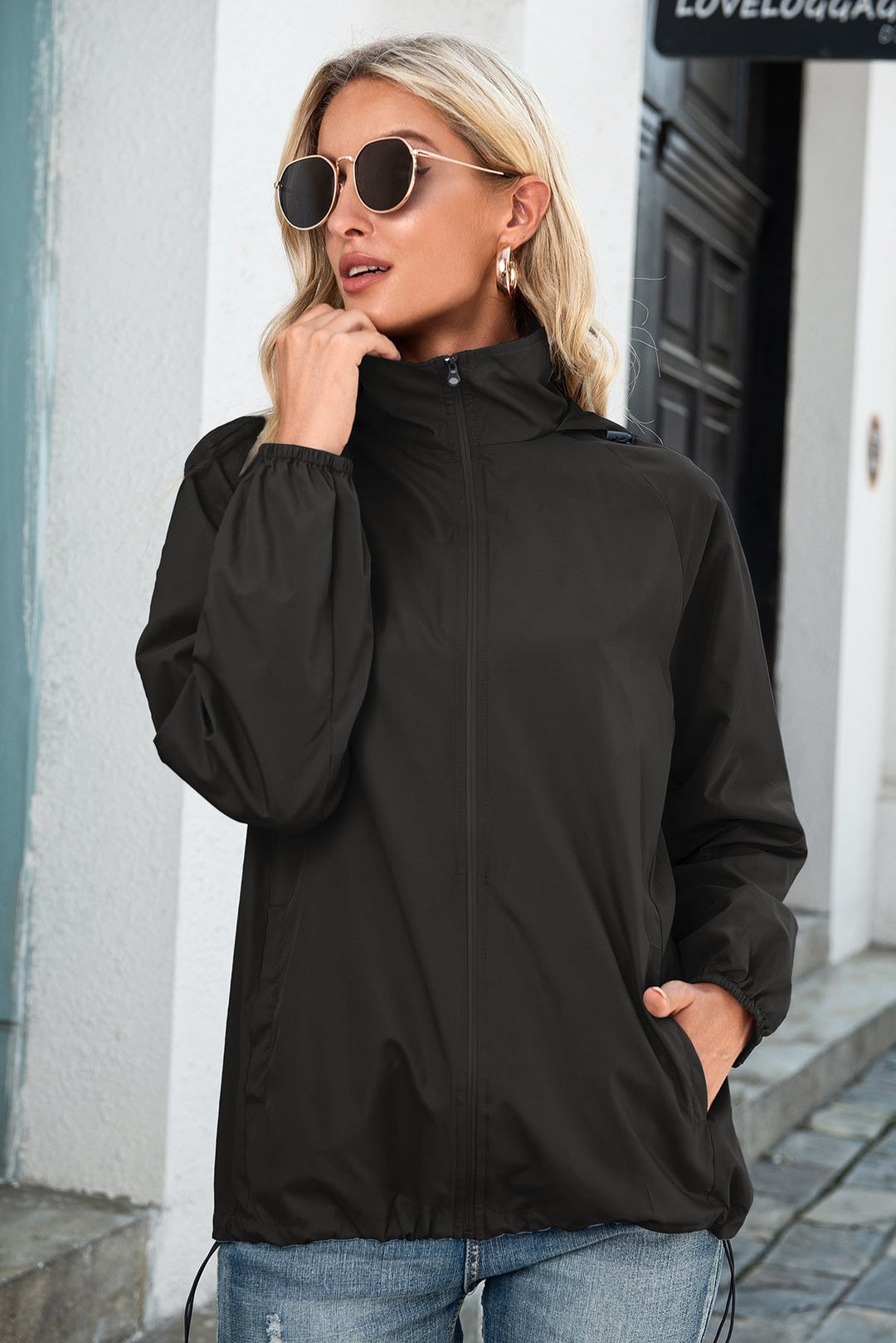 Bushra | Women's Hooded Rain Jacket | Drawstring Hem Zip Up