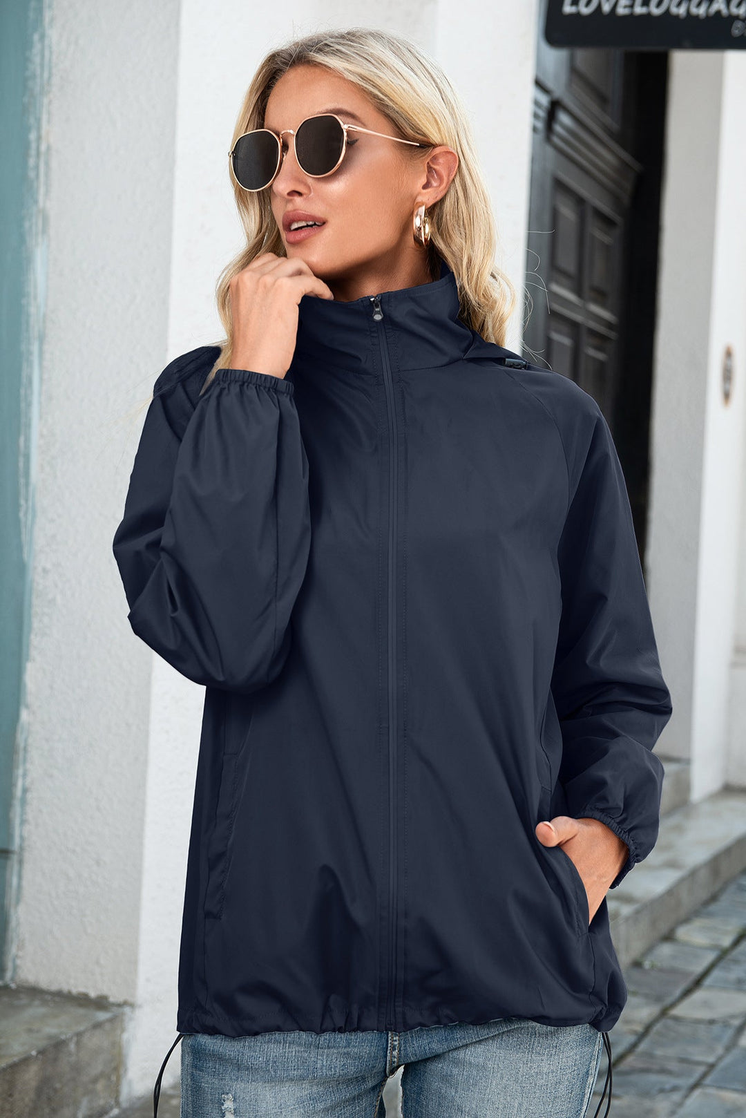 Bushra | Women's Hooded Rain Jacket | Drawstring Hem Zip Up