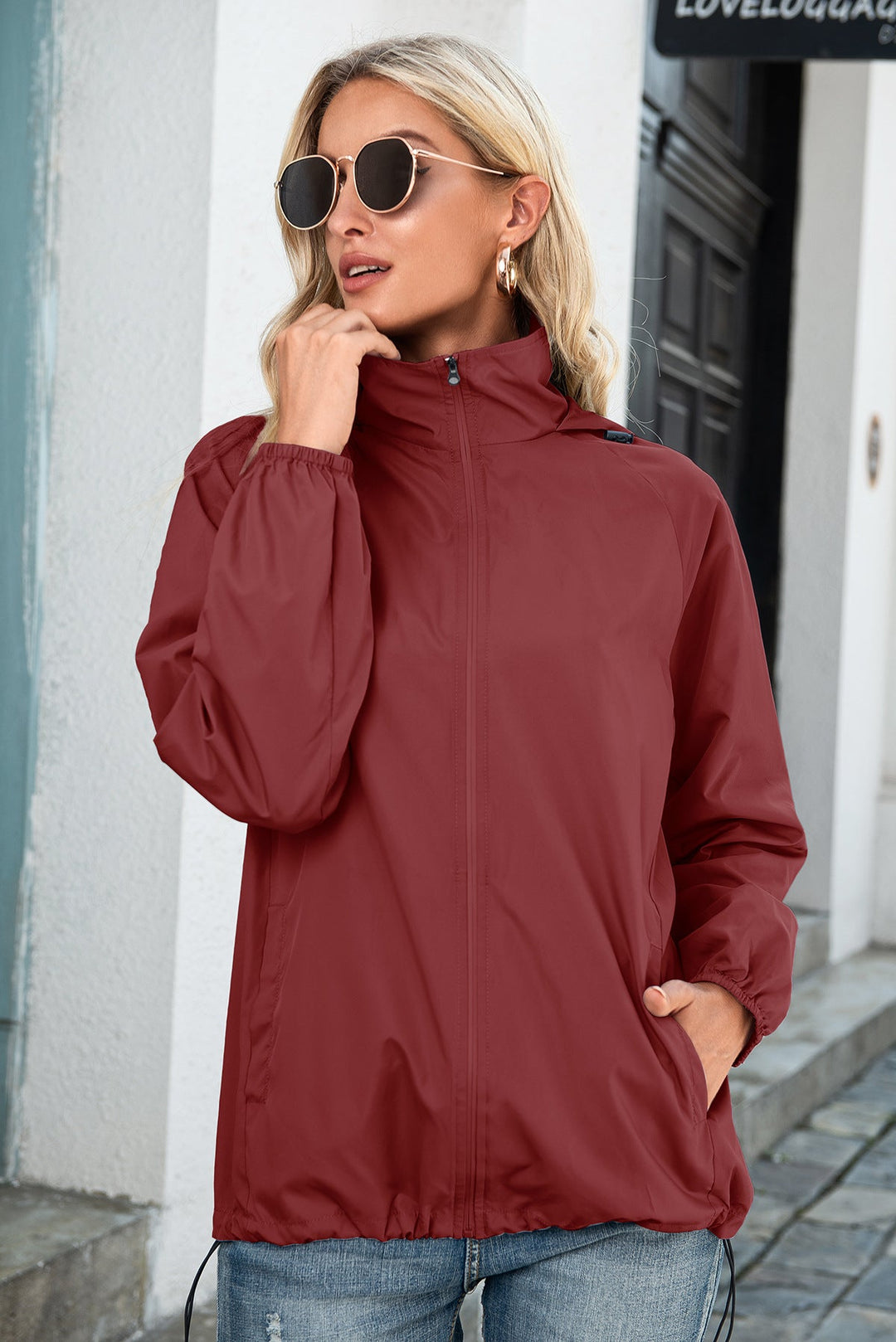 Bushra | Women's Hooded Rain Jacket | Drawstring Hem Zip Up