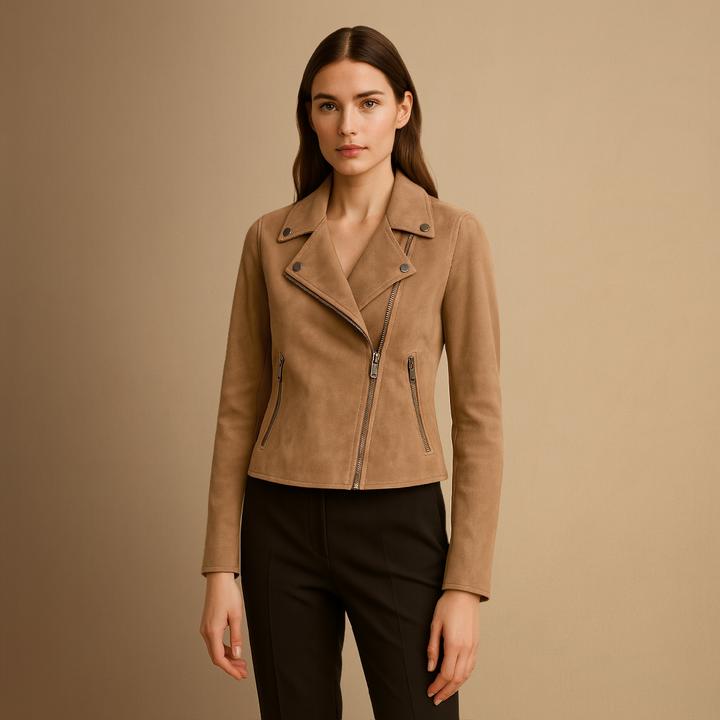 Tomoko | Women's Suede Biker Jacket | Asymmetric Zip