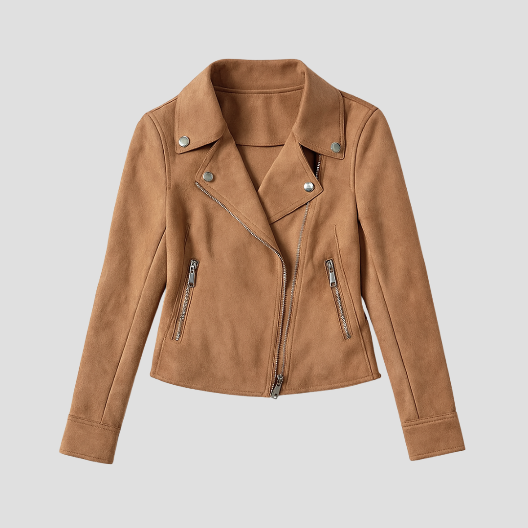 Tomoko | Women's Suede Biker Jacket | Asymmetric Zip