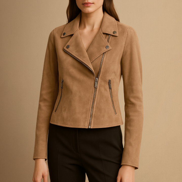Tomoko | Women's Suede Biker Jacket | Asymmetric Zip