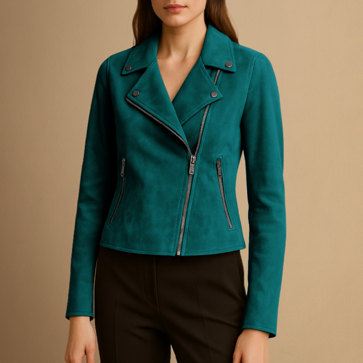 Tomoko | Women's Suede Biker Jacket | Asymmetric Zip