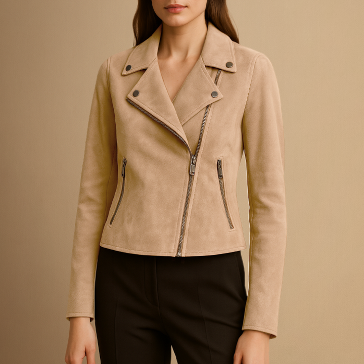 Tomoko | Women's Suede Biker Jacket | Asymmetric Zip