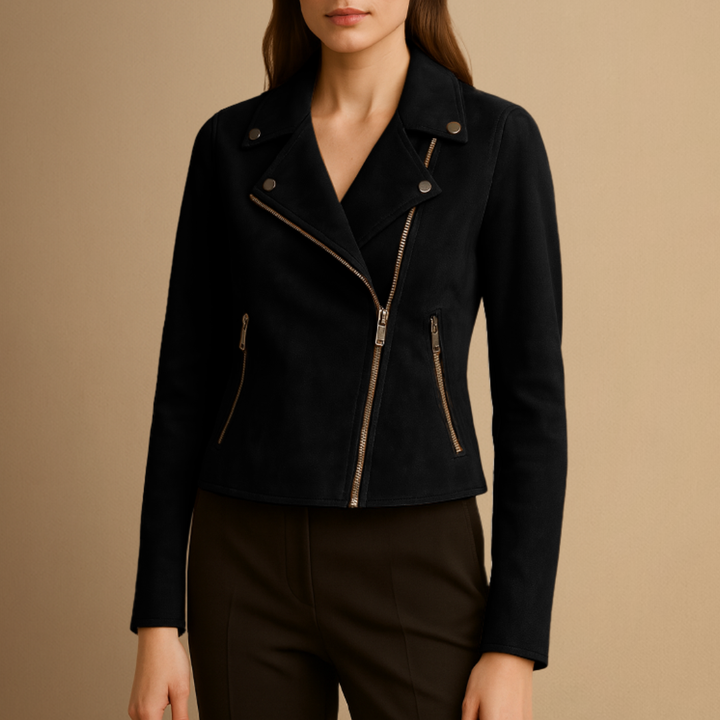 Tomoko | Women's Suede Biker Jacket | Asymmetric Zip