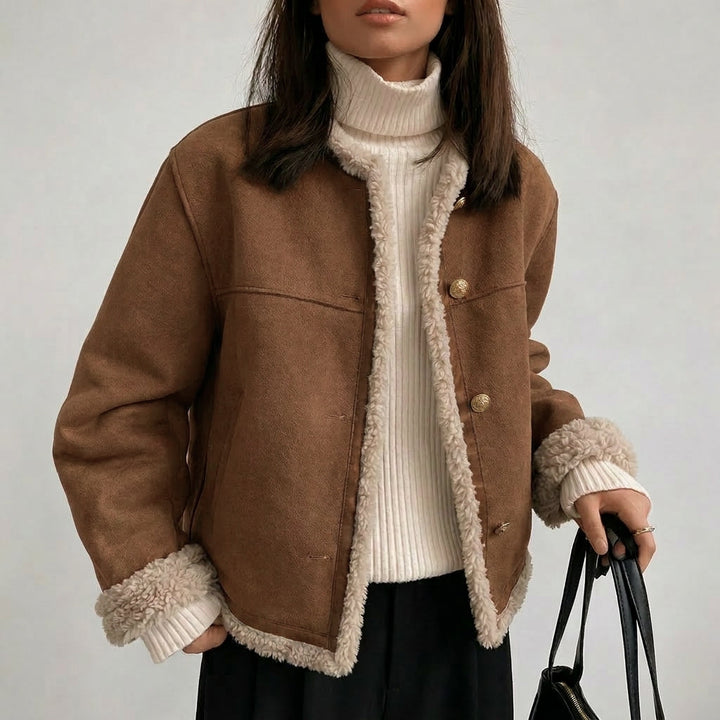 Chiaki | Women's Suede Jacket | Fluffy Lining Button Front Vintage