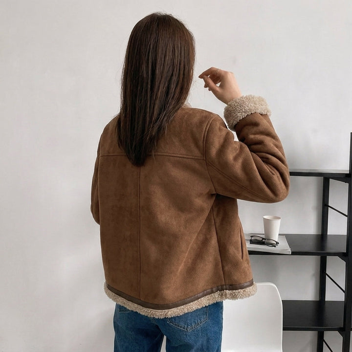 Chiaki | Women's Suede Jacket | Fluffy Lining Button Front Vintage