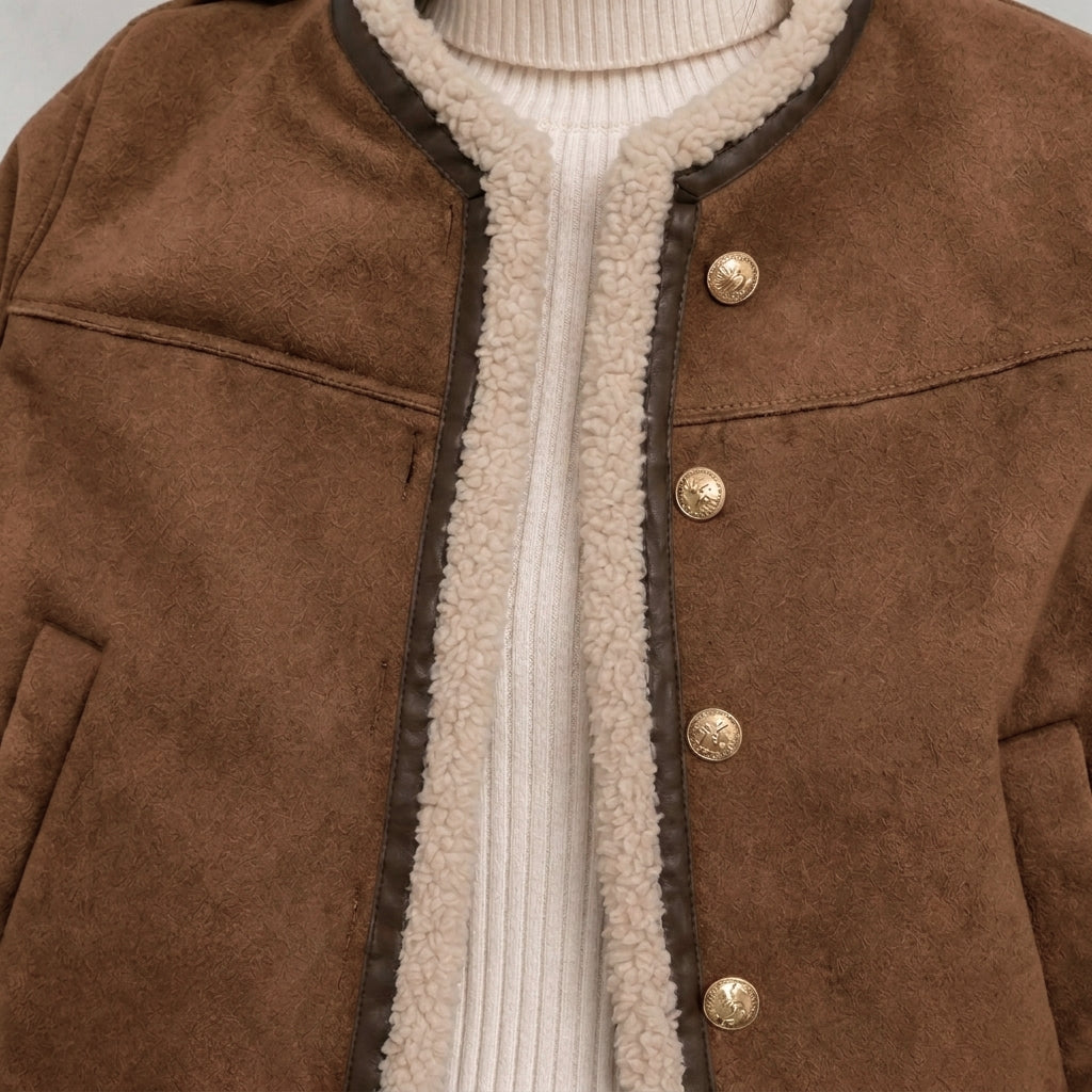 Chiaki | Women's Suede Jacket | Fluffy Lining Button Front Vintage