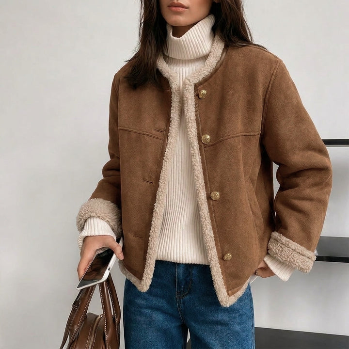 Chiaki | Women's Suede Jacket | Fluffy Lining Button Front Vintage