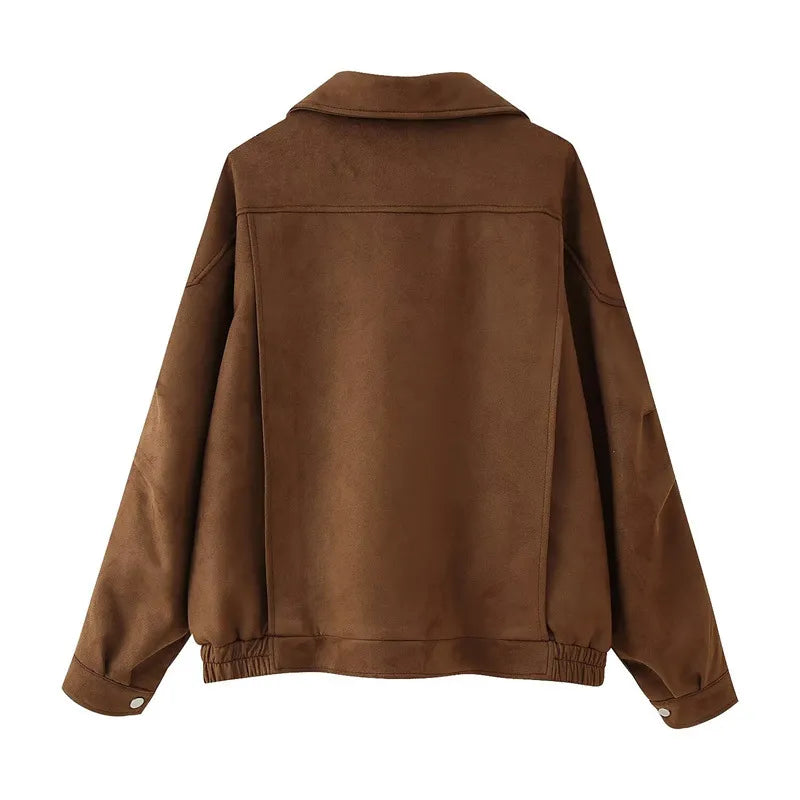 Yukiko | Women's Oversized Suede Jacket | Zip Front Belted Waist