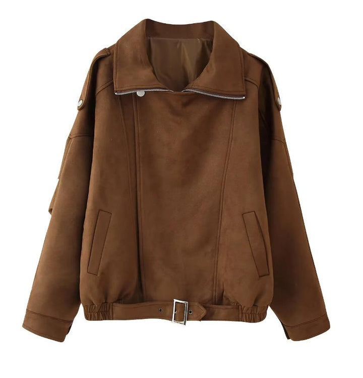 Yukiko | Women's Oversized Suede Jacket | Zip Front Belted Waist
