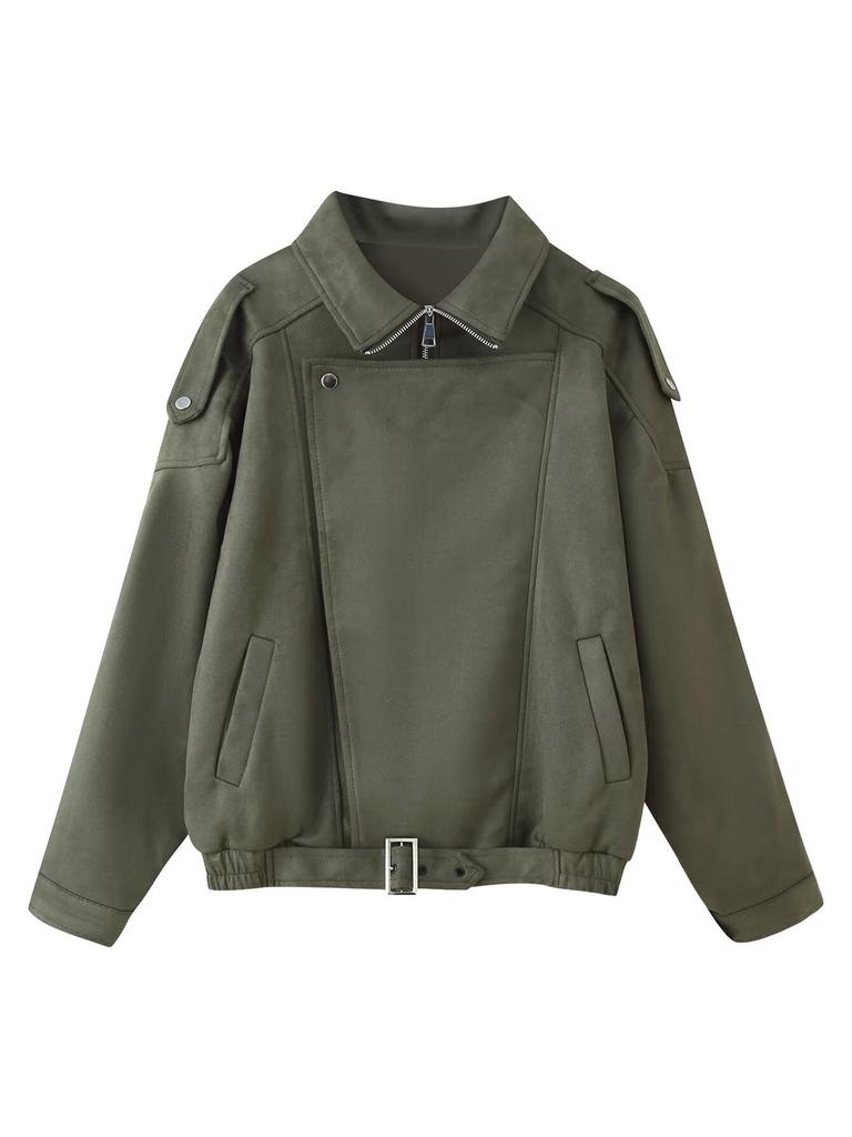 Yukiko | Women's Oversized Suede Jacket | Zip Front Belted Waist