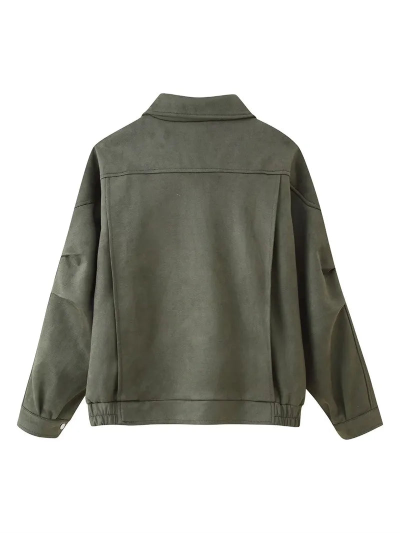 Yukiko | Women's Oversized Suede Jacket | Zip Front Belted Waist
