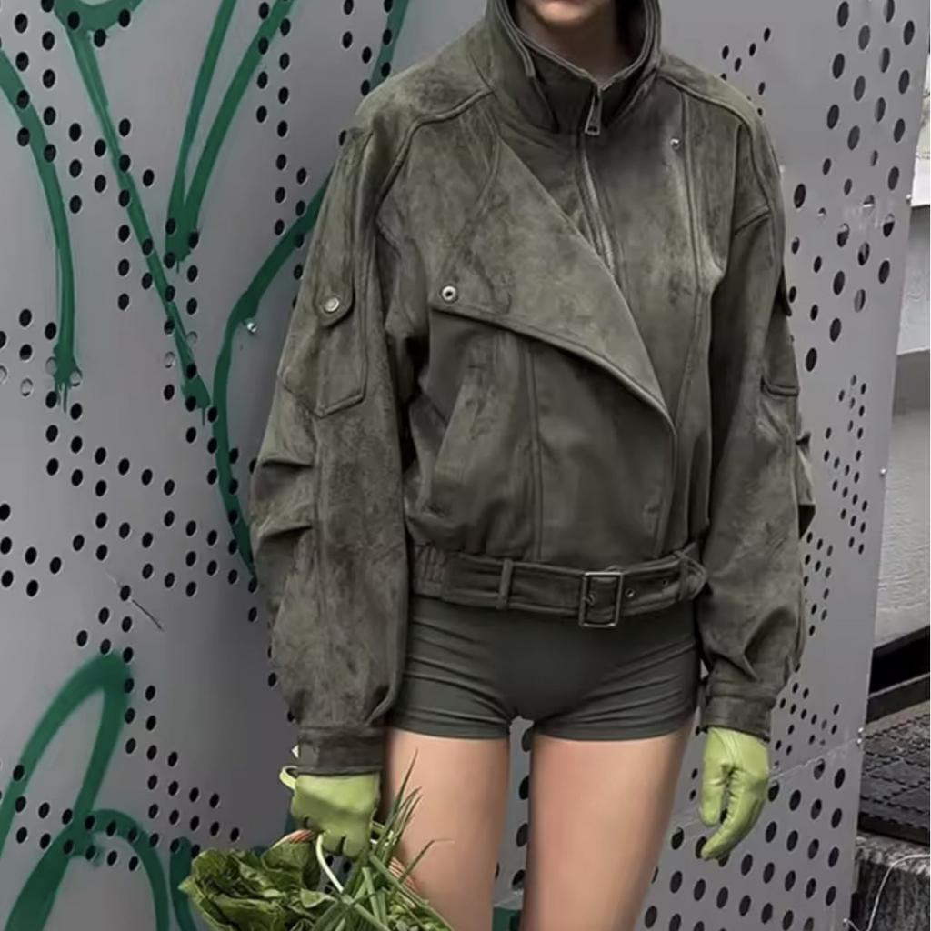 Yukiko | Women's Oversized Suede Jacket | Zip Front Belted Waist
