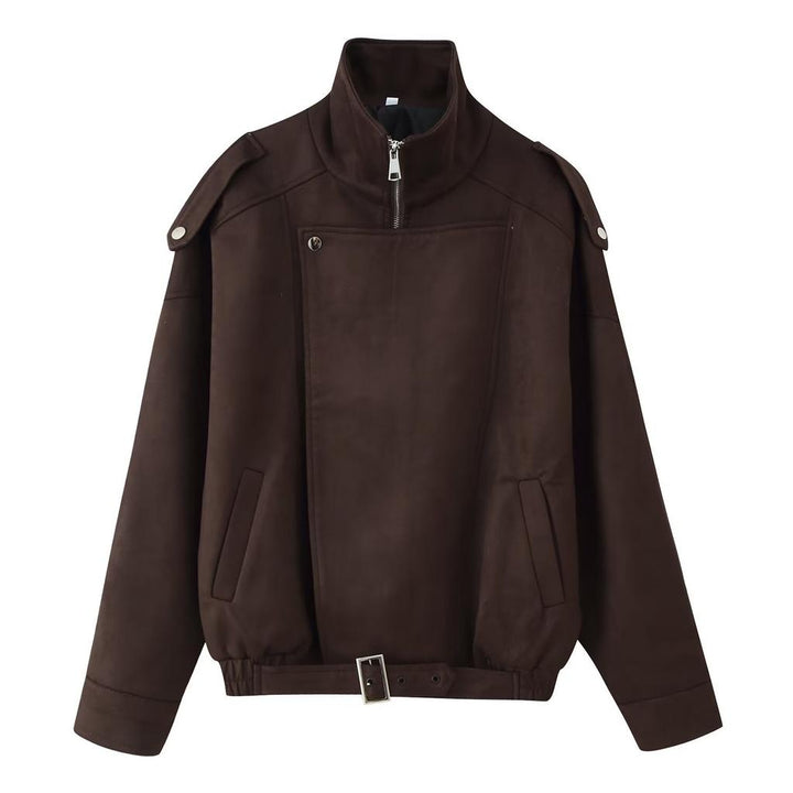 Yukiko | Women's Oversized Suede Jacket | Zip Front Belted Waist