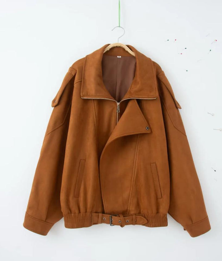 Yukiko | Women's Oversized Suede Jacket | Zip Front Belted Waist