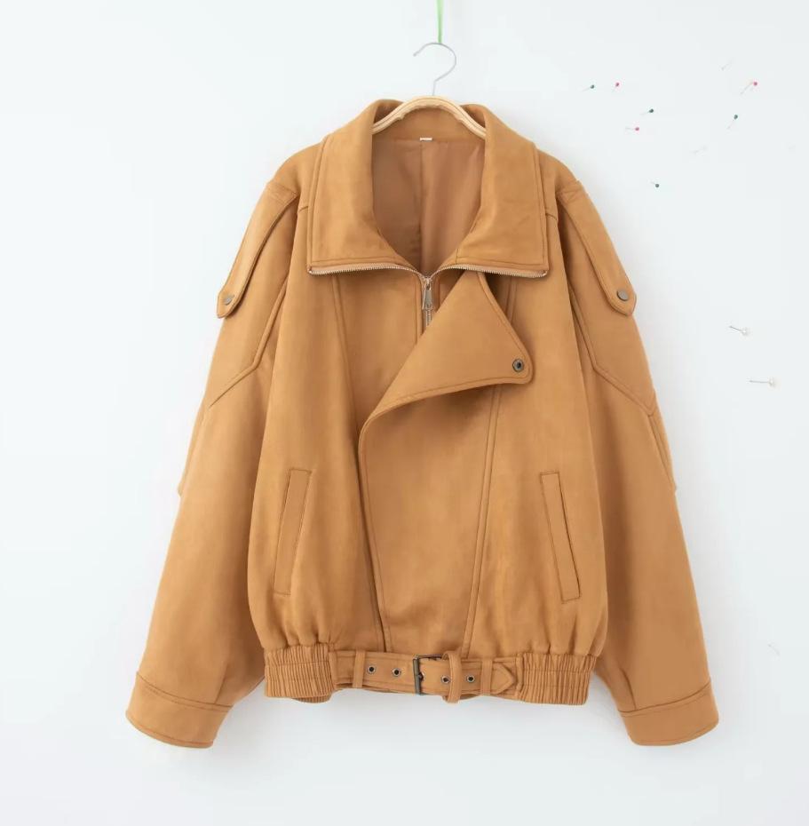 Yukiko | Women's Oversized Suede Jacket | Zip Front Belted Waist