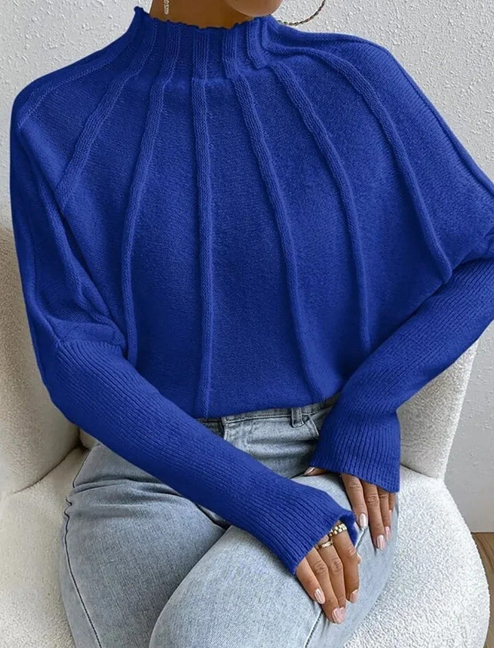 Mariama | Women's Sunburst Knit Jumper | Mock Neck Batwing Sleeves