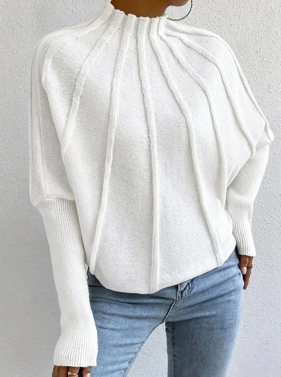 Mariama | Women's Sunburst Knit Jumper | Mock Neck Batwing Sleeves