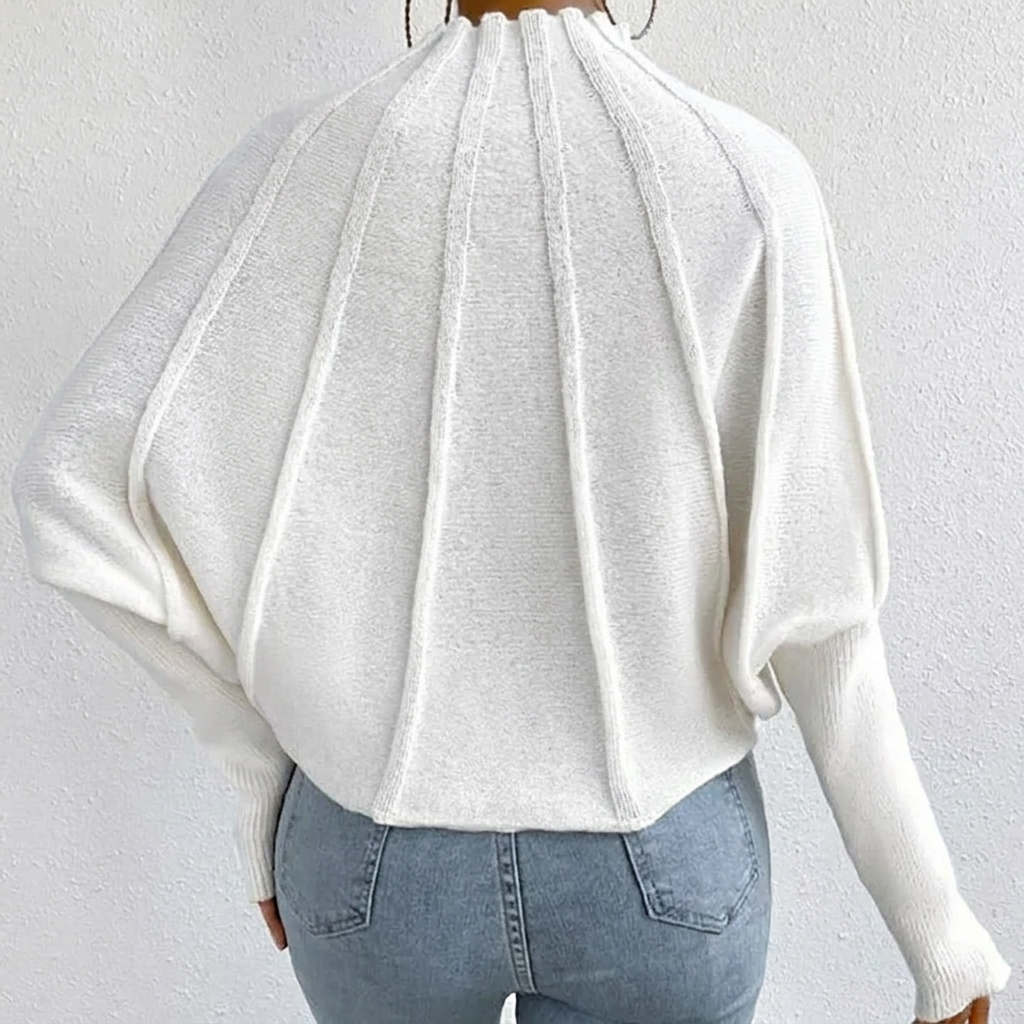 Mariama | Women's Sunburst Knit Jumper | Mock Neck Batwing Sleeves