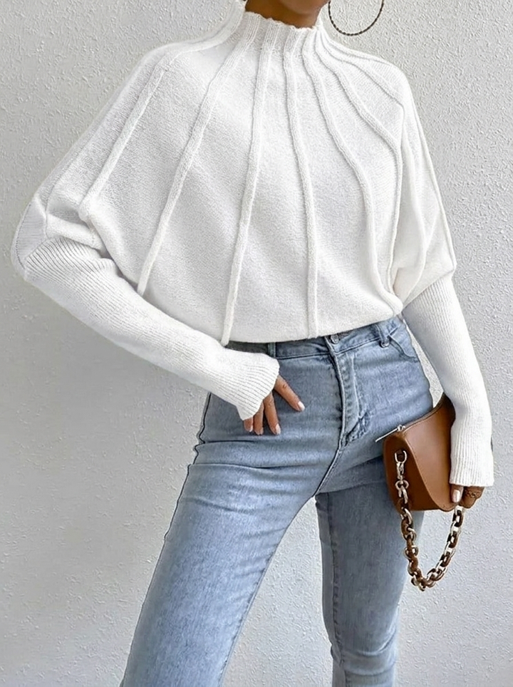Mariama | Women's Sunburst Knit Jumper | Mock Neck Batwing Sleeves