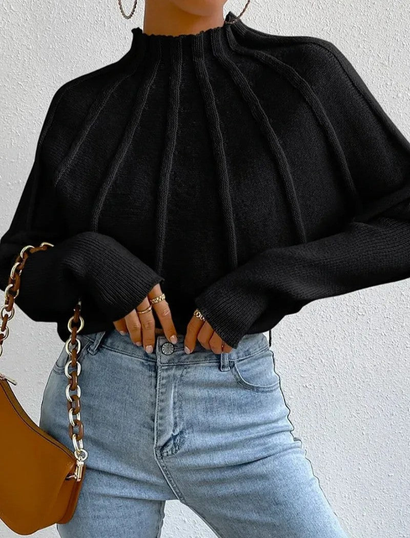 Mariama | Women's Sunburst Knit Jumper | Mock Neck Batwing Sleeves