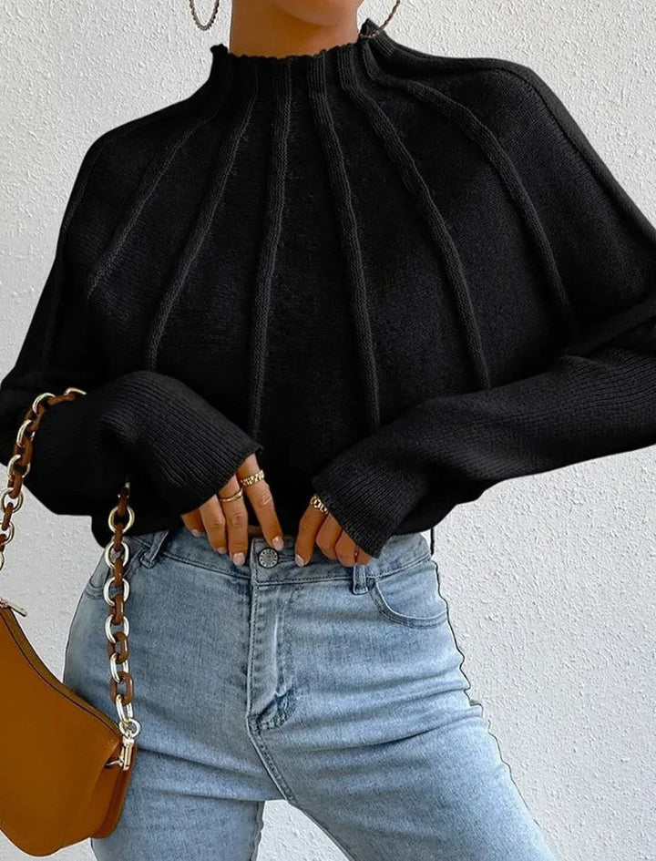 Mariama | Women's Sunburst Knit Jumper | Mock Neck Batwing Sleeves