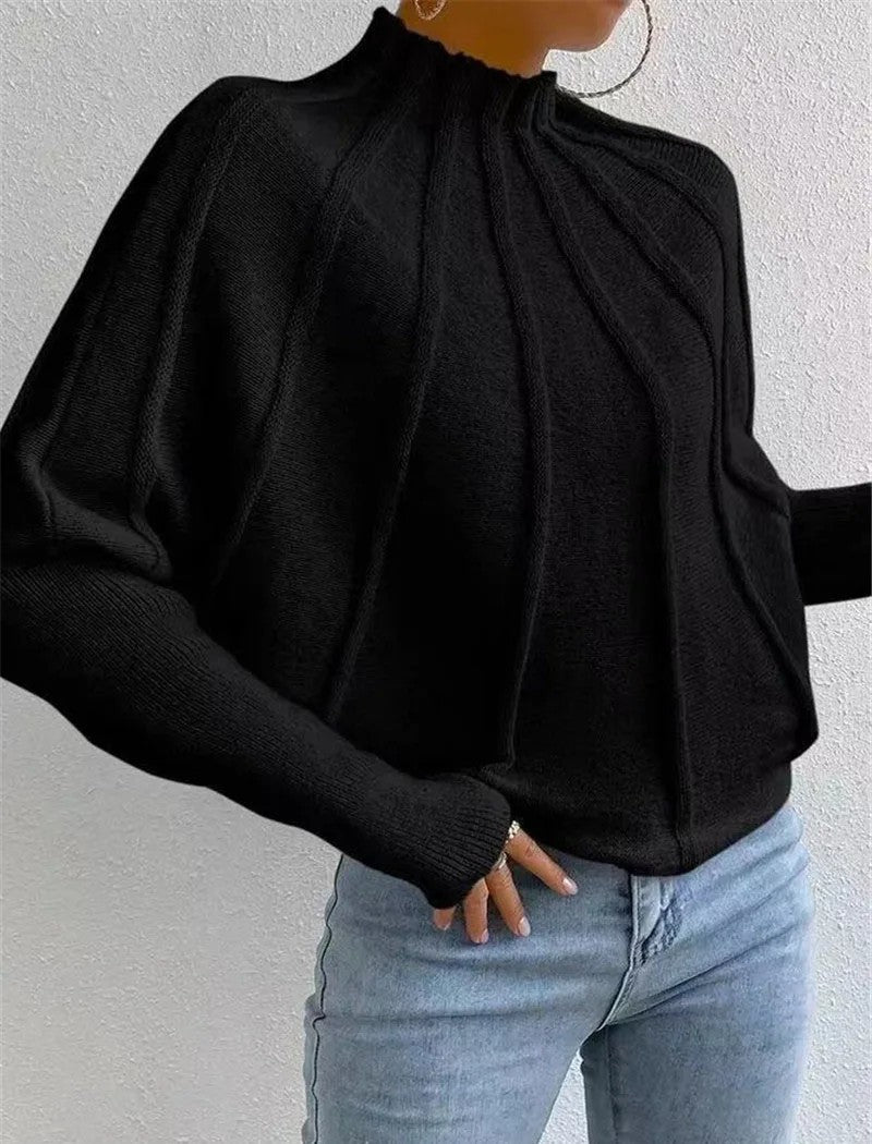 Mariama | Women's Sunburst Knit Jumper | Mock Neck Batwing Sleeves