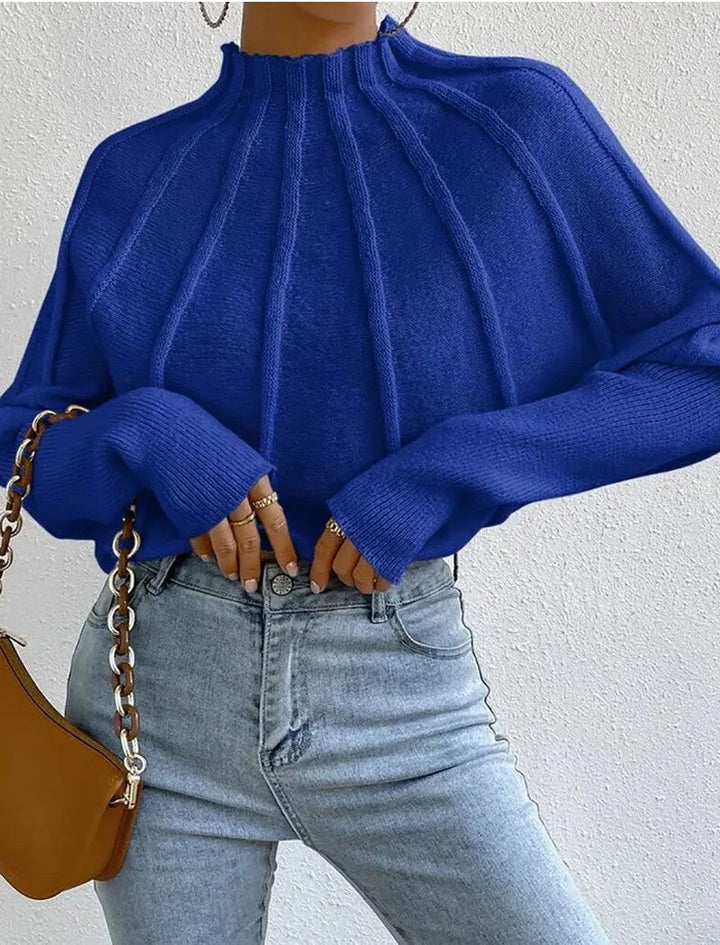 Mariama | Women's Sunburst Knit Jumper | Mock Neck Batwing Sleeves