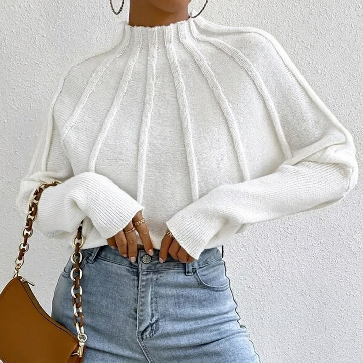 Mariama | Women's Sunburst Knit Jumper | Mock Neck Batwing Sleeves