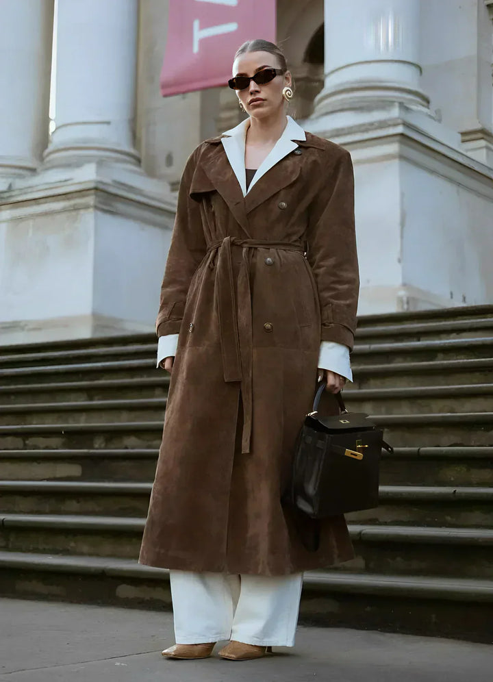 Laelia | Women's Long Trench Coat | Belt & Lapel