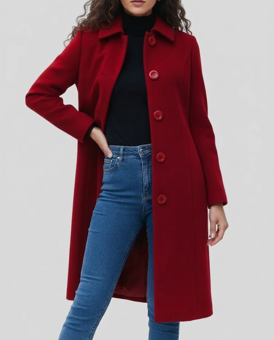 Elzbieta | Women's Long Trench Coat | Collar & Buttons Single Breasted